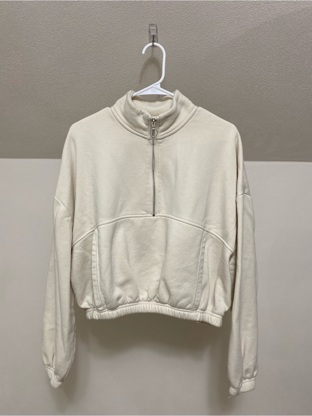 Lazy Sunday Cropped Half-Zip Pullover Sweatshirt in Cream